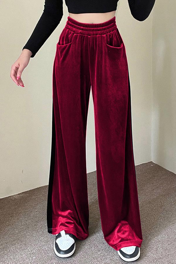 High Waist Colorblock Loose Wide Leg Trousers