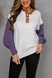 V-neck pullover color-block long-sleeve sweater