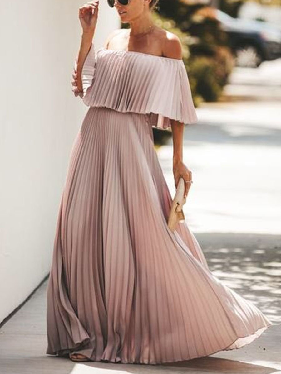 Robe longue en mousseline de soie à volants