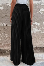 Cali Satin Belt Pleated Wide Leg Pants