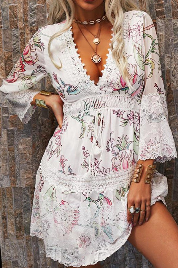 FLORAL LACE PRINT CASUAL DRESS