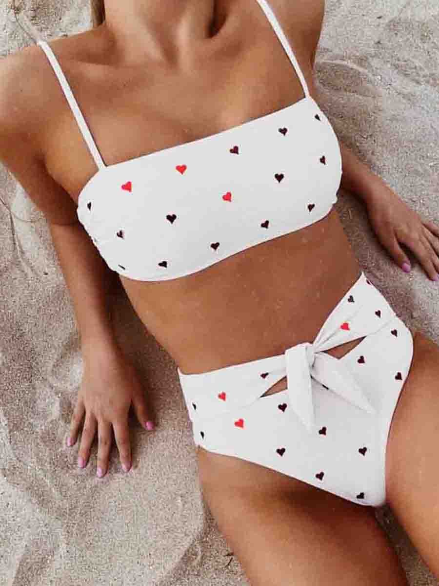 Little Red Heart Print Two pieces Swimsuit( 3 Colors)