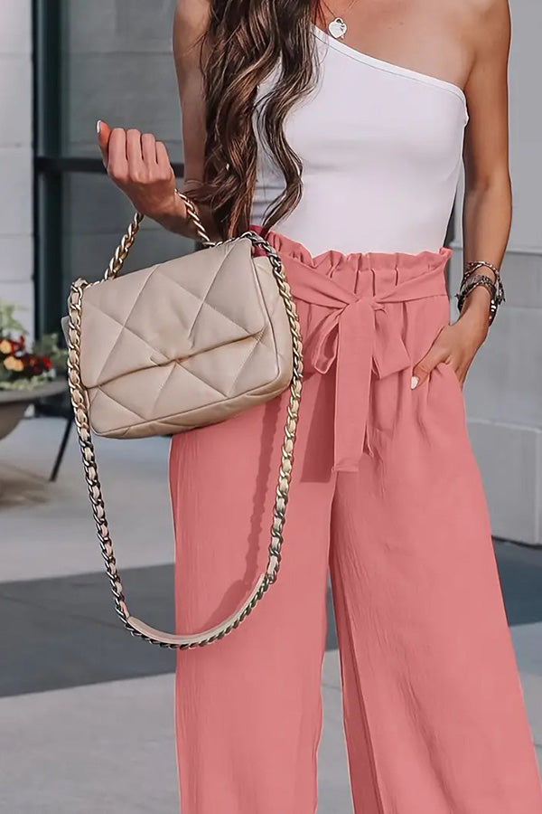 Loose solid color lace-up casual trousers