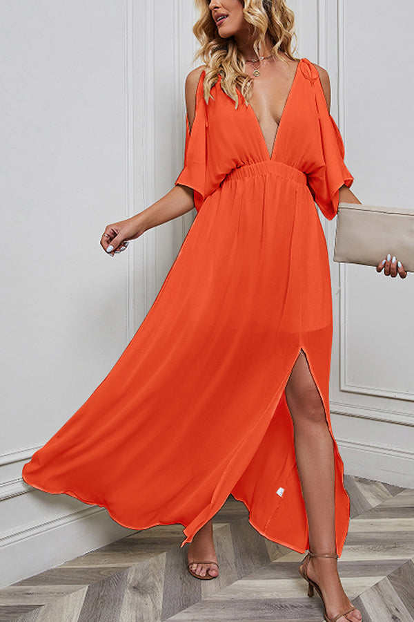 V-neck sexy slit chiffon dress