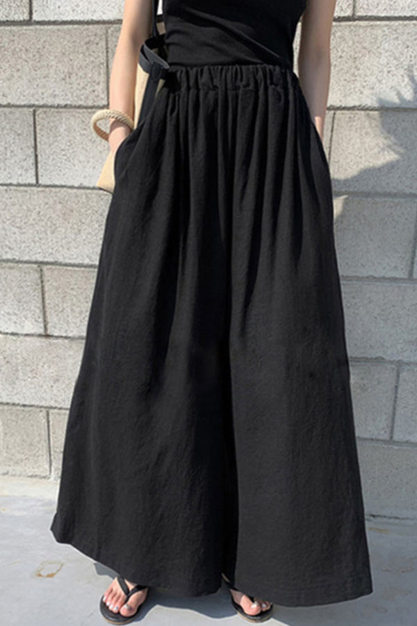 Pantalon large en coton de couleur unie pour femme, style décontracté, à la mode, pour l'été