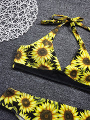 Flower Printed Halter Neck Bikini Swimsuit (2 Colors)