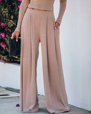 POCKETED RIBBED WIDE LEG PANTS