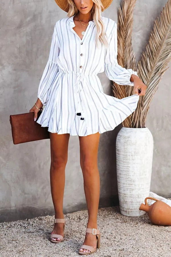 Train of Thought Striped Button Down Mini Dress