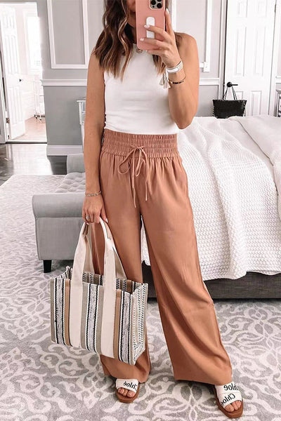 Casual Solid Lace-Up Trousers