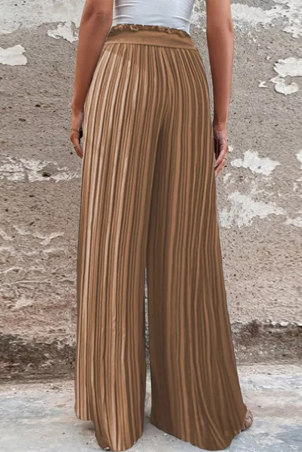 Cali Satin Belt Pleated Wide Leg Pants