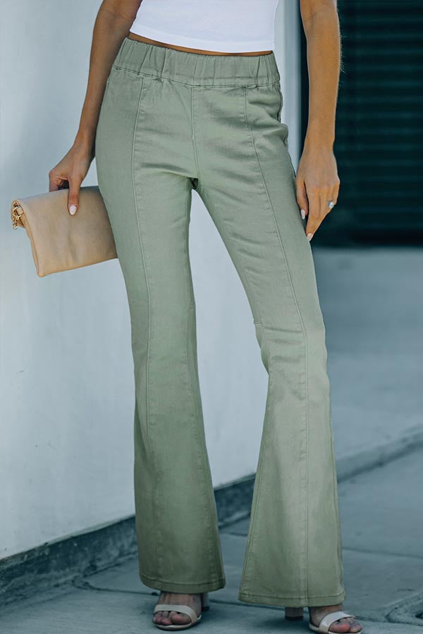 Pocketed Elastic Waistband Corduroy Pants