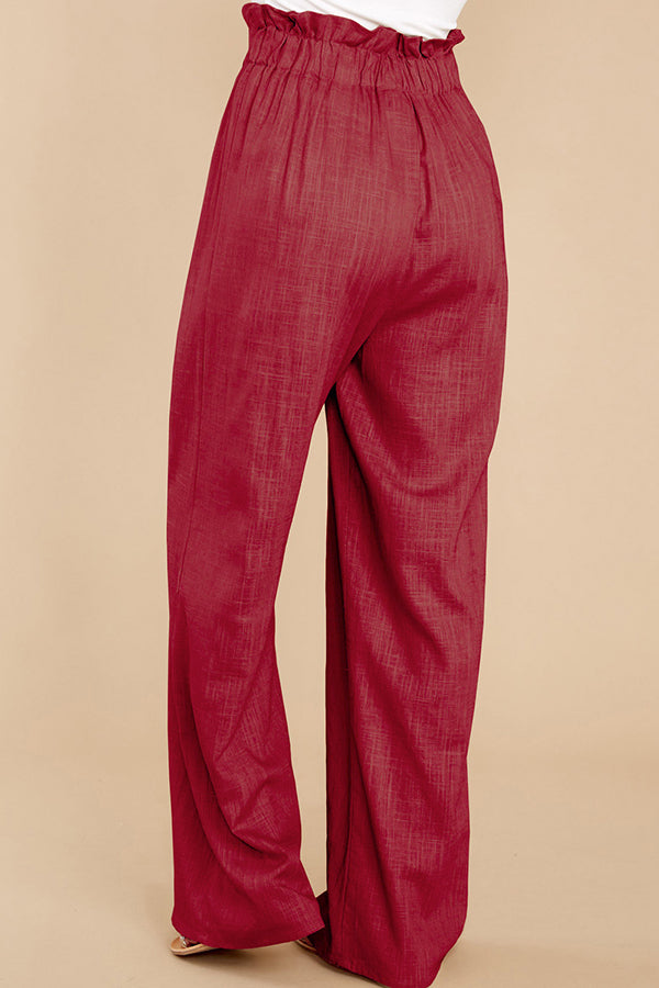 Pantalon décontracté ample en coton et lin pour femme