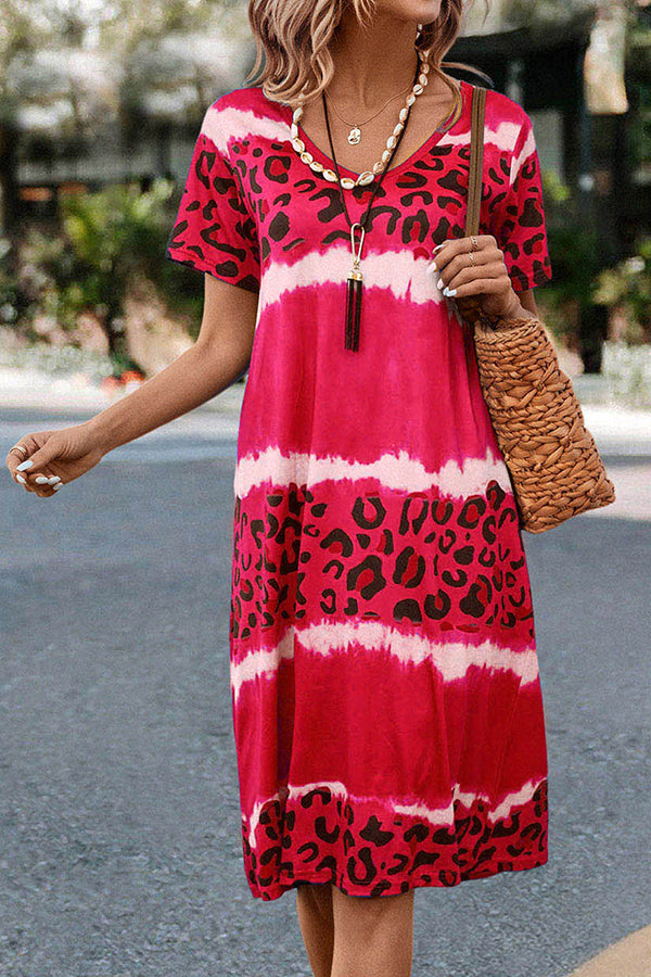 Gradient Leopard Print Casual Midi Dress