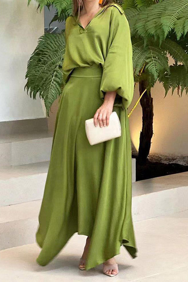 Fashion Solid Color V Neck Long Sleeve Two Pieces(6 Colors)