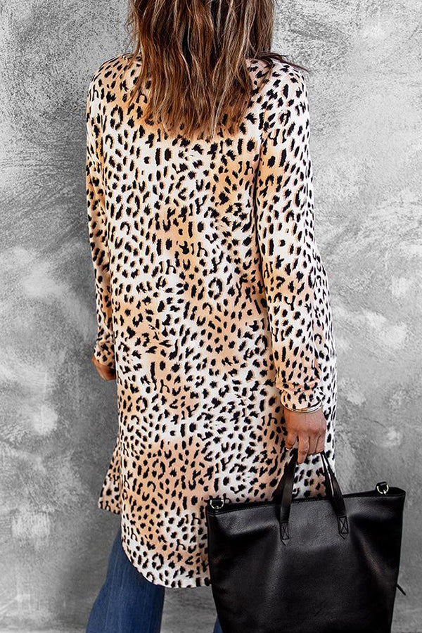 Casual Print Leopard Cardigan Outerwear