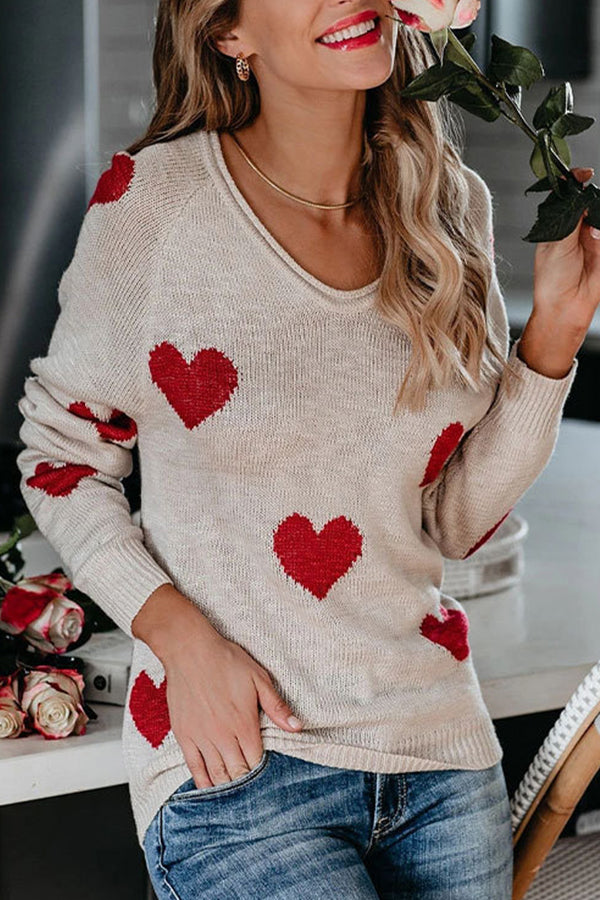 Women's Heart V-Neck Knit Sweater