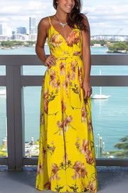 Santa Rosa Sunset Floral Backless Maxi Dress