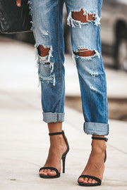 Ripped Straight Leg Street Style Jeans