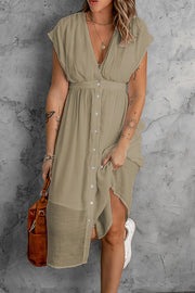 Deep V Short Sleeve Waist Dress