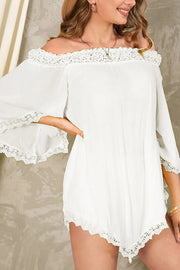 Solid Lace Off-Shoulder Mini Top Shirt