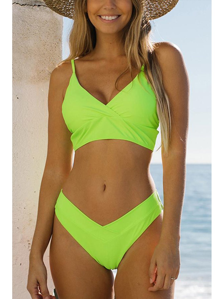 Fluorescent Color V-Neck Bikini