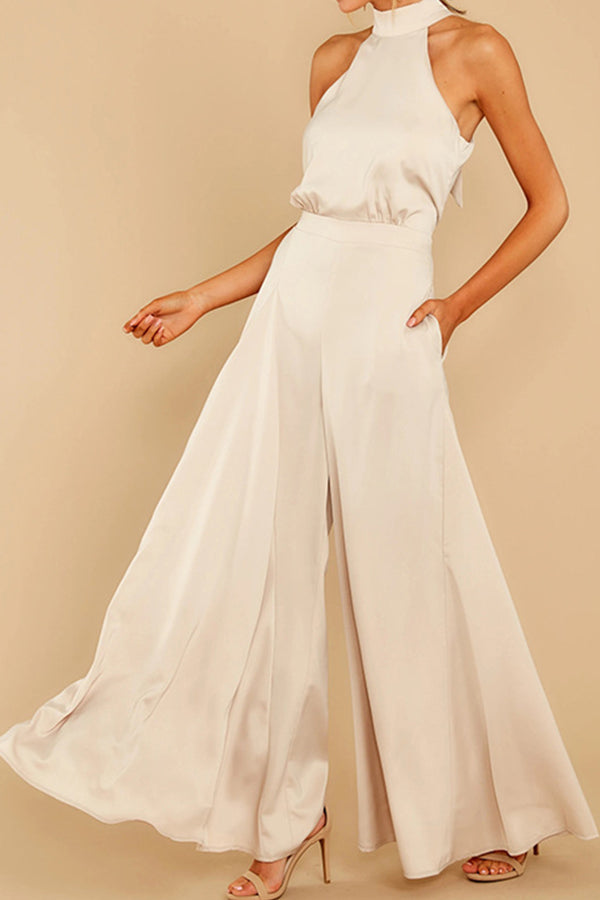 Off-the-shoulder high-waisted wide-leg trousers