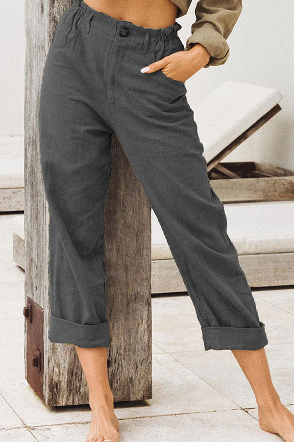 women's solid color cotton linen pants