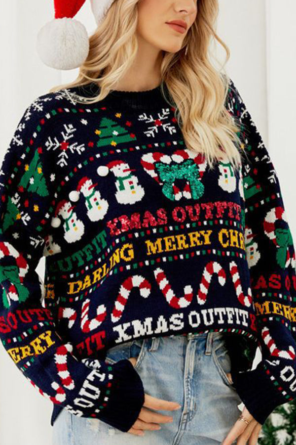 autumn winter christmas tree crew neck sweater