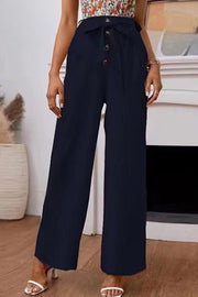 Cotton and linen elastic loose wide-leg trousers