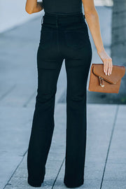 Lace-up wide-leg flared denim trousers