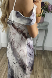 Tie-dye strappy ruffled collar one-shoulder dress