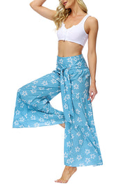 Printed Women's Loose Beach Wide Leg Lace-up Trousers