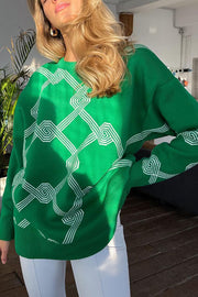 Geometric jacquard mid-length knitted sweater