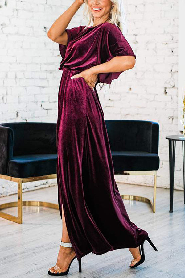 So Romantic Velvet Slit Maxi Dress