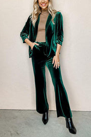 Lapel Velvet Blazer and Straight Leg Pants Two Pieces