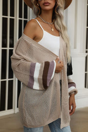 women's knitted colorblock loose hollow mesh breathable sweater coat