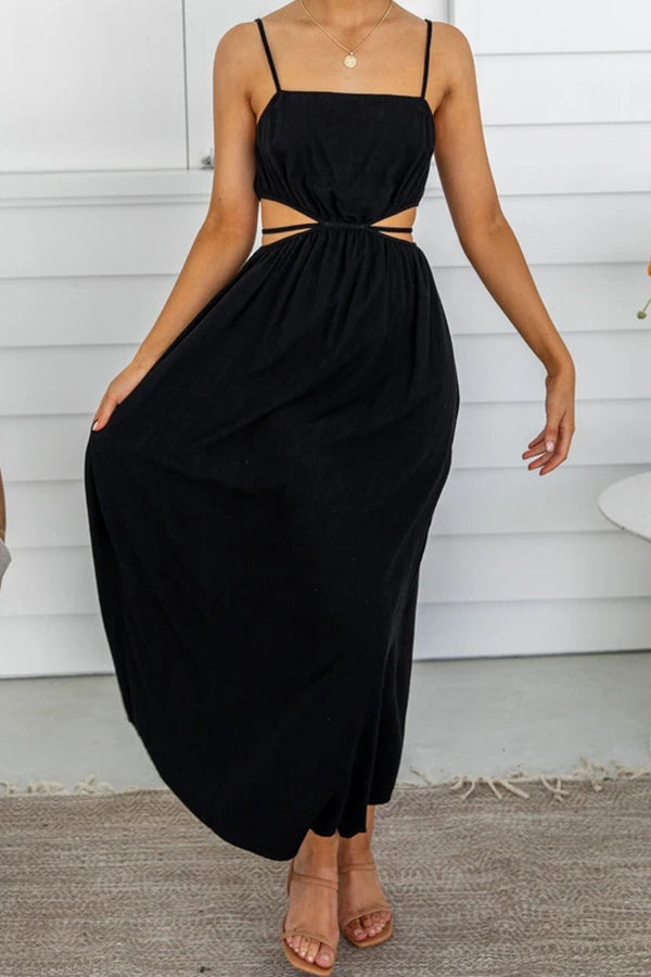 Elegantes Kleid aus Baumwolle und Leinen mit trägerlosen Hosenträgern und Gürtel
