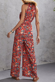 Printed Cold Shoulder Casual Loose Jumpsuit