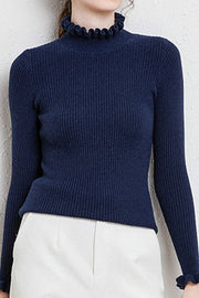 ruffled half turtleneck slim fit sweater