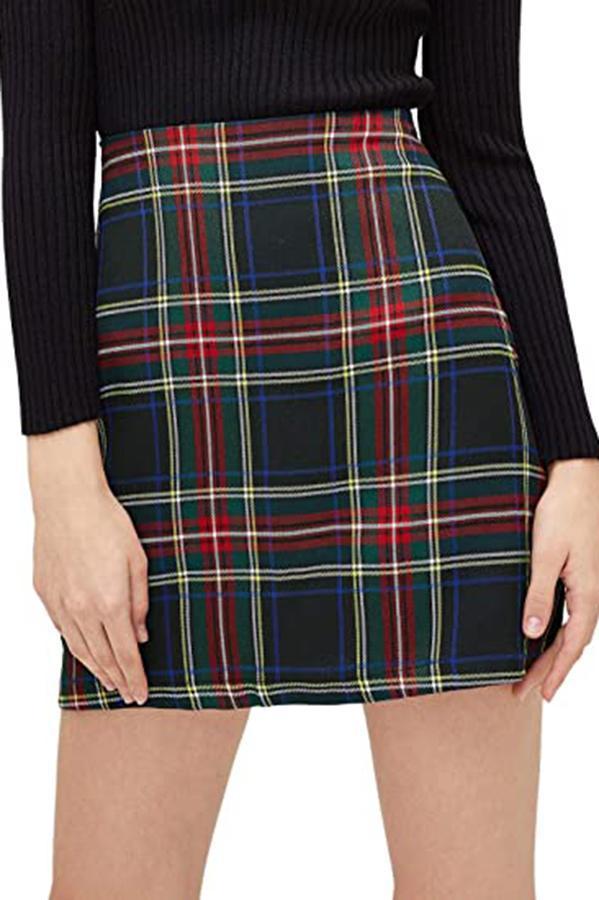 Interested In You Christmas Color Plaid Skirt
