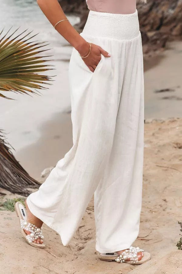 Pantalon à poches smockées en mélange de lin Fresh Air