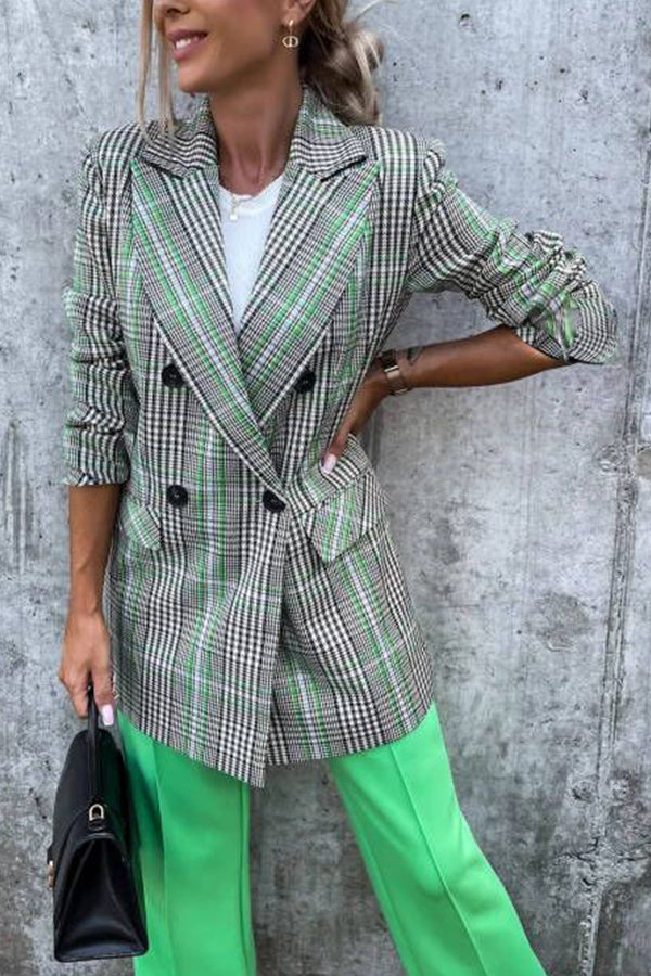 women's double-breasted fashion mid-length suit jacket