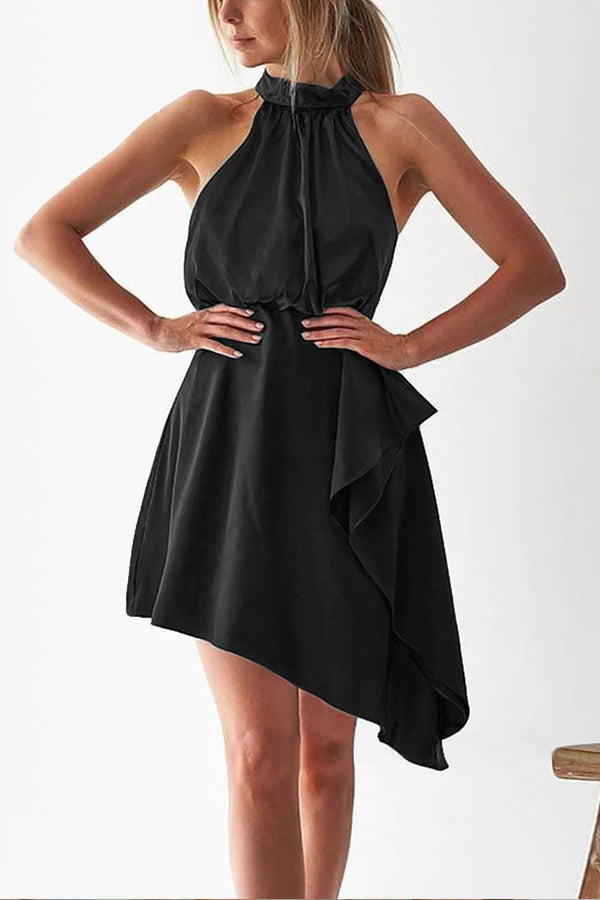 Satin Tie Irregular Halter Neck Dress