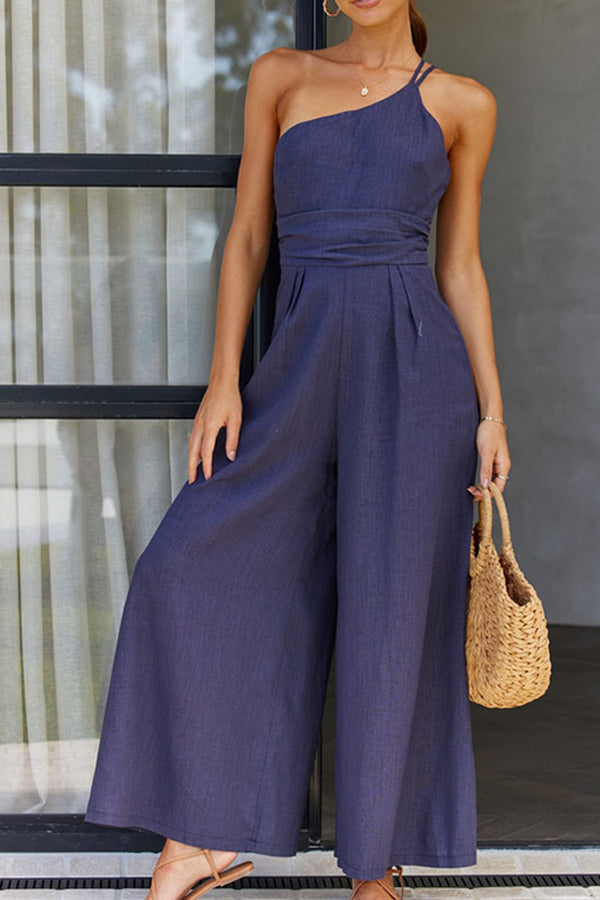 Sexy Sling Waist Pocket Straight Sleeveless Jumpsuit