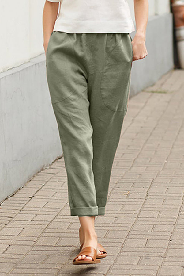 Linen blend Drawstring Pants