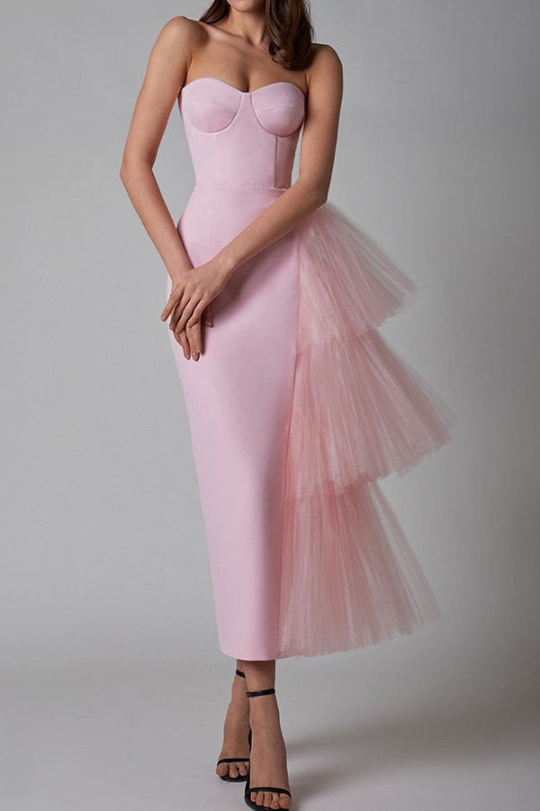 High-stretch mesh slim-fit slit dress