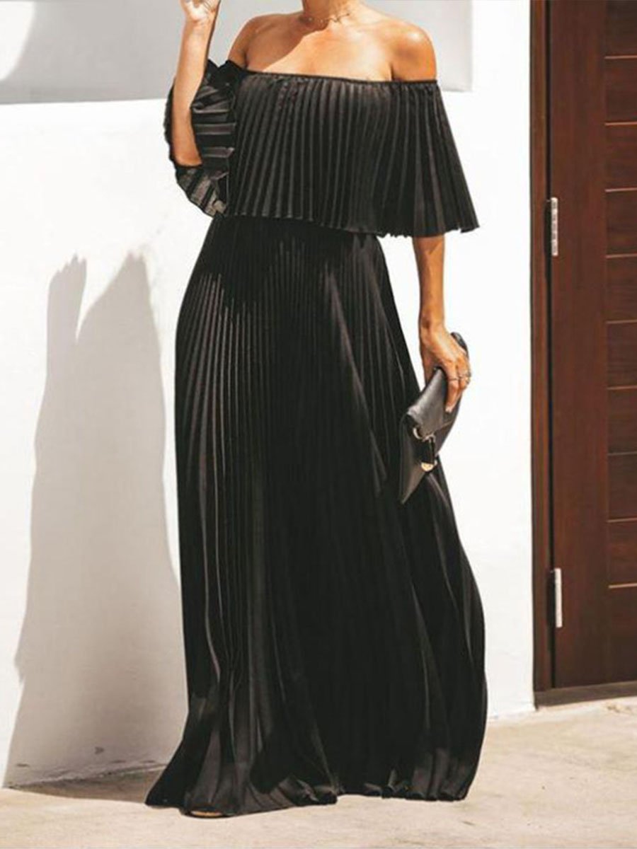 Robe longue en mousseline de soie à volants