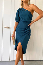 One Shoulder Short Sleeve Midi Dress