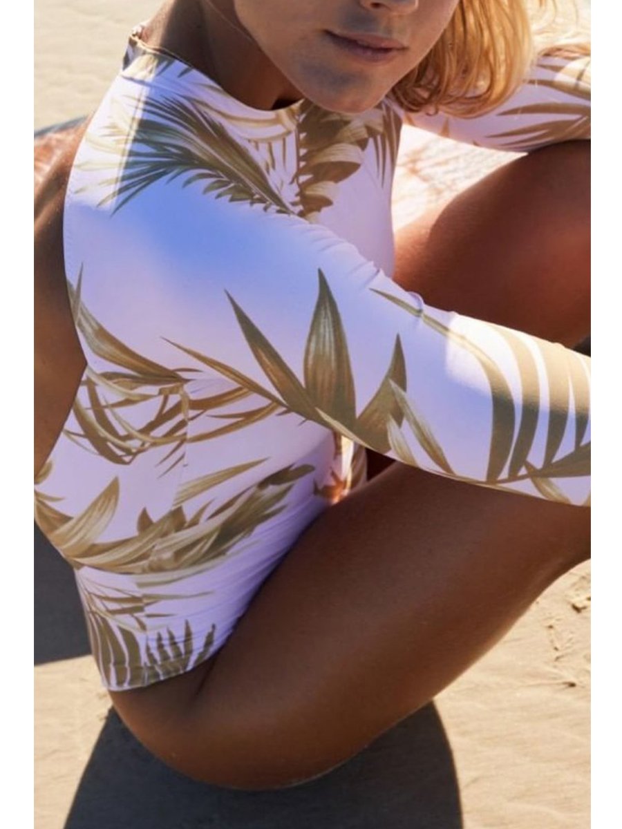 Leaf Printed Patchwork White One-piece Swimsuit