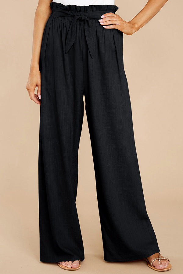 Pantalon décontracté ample en coton et lin pour femme
